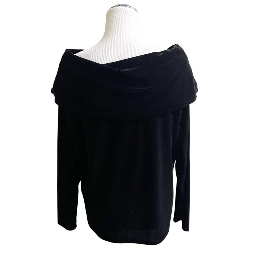 Talbots Off The Shoulder Black Velvet Pullover Blouse XL Petite Holiday Goth - Picture 2 of 11